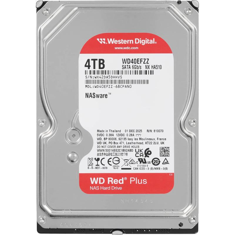 Жесткие диски Western Digital Red Plus NAS HDD 3.5" SATA 4TB, 5400 rpm, 128MB buffer, CMR, WD40EFZZ,