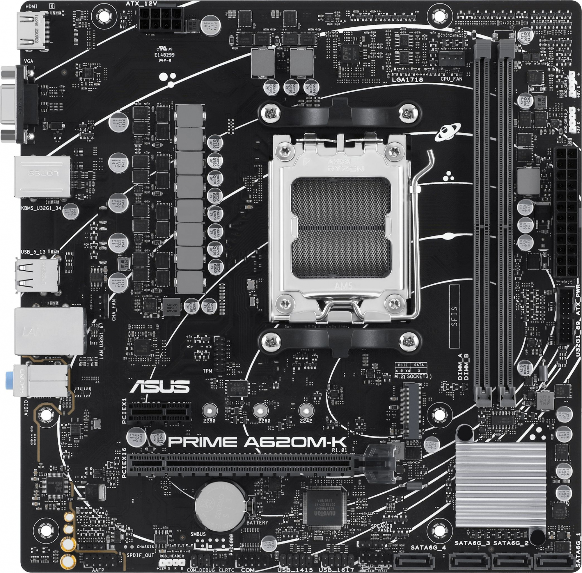 Материнская плата Asus PRIME A620M-K Socket AM5 AMD A620 2xDDR5 mATX AC`97 8ch(7.1) GbLAN RAID+VGA+H