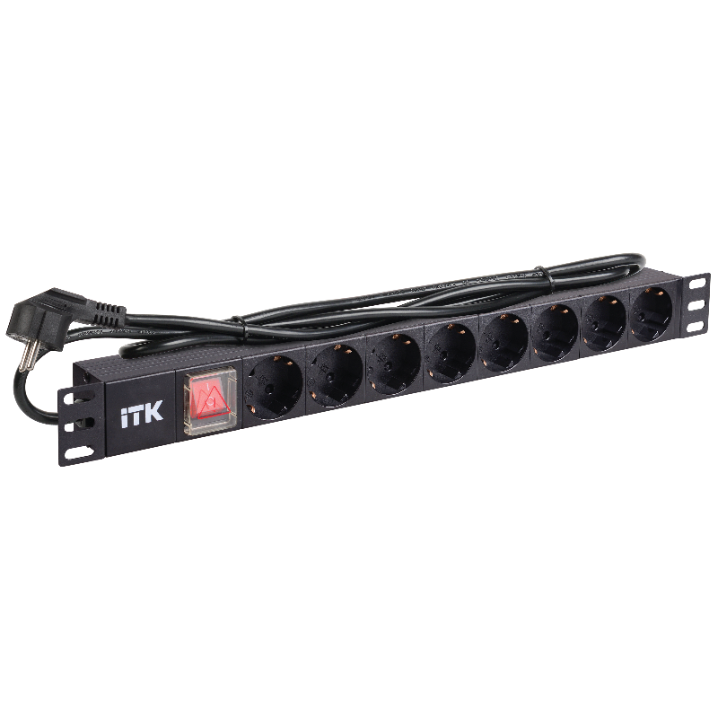 Блок розеток ITK PDU 8 розеток нем. ст, с LED выкл,1U, шнур 2м вилка нем. Ст