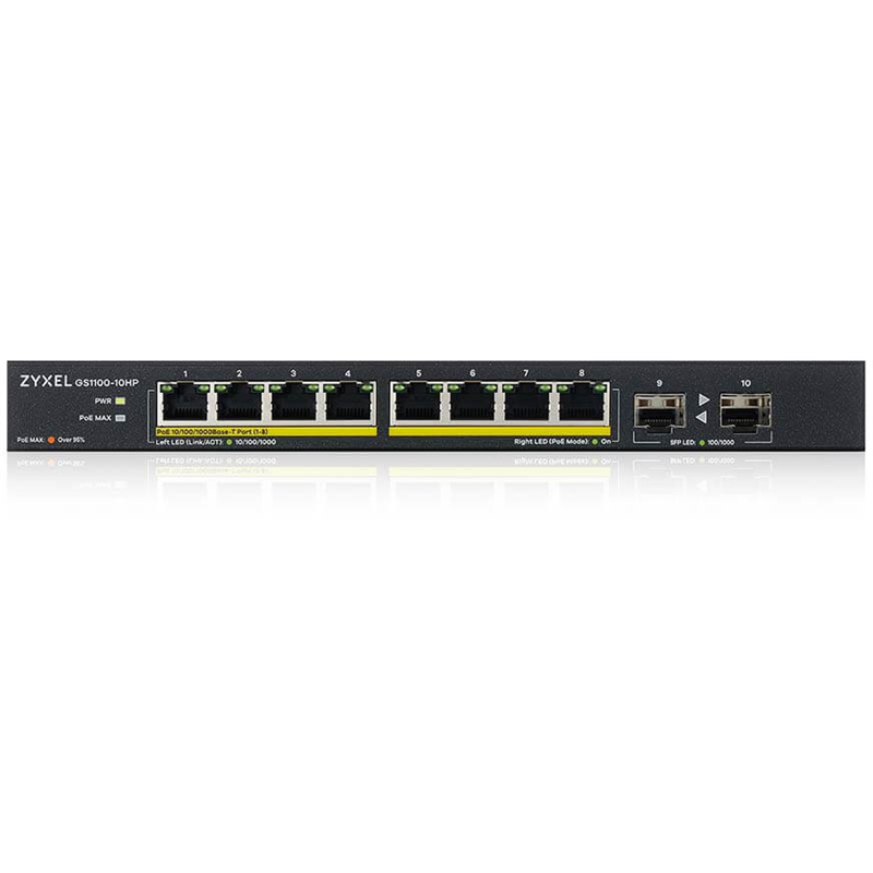 Коммутатор Zyxel GS1100-10HP-EU0102F 8x1Гбит/с 2SFP 8PoE+ 130W неуправляемый