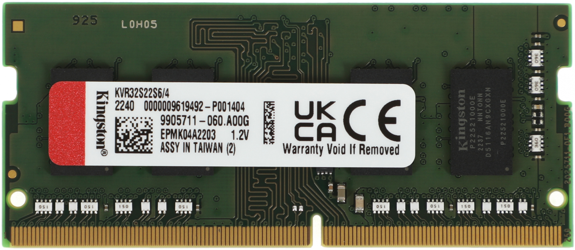 Память DDR4 4Gb 3200MHz Kingston KVR32S22S6/4 VALUERAM RTL PC4-25600 CL22 SO-DIMM 260-pin 1.2В singl