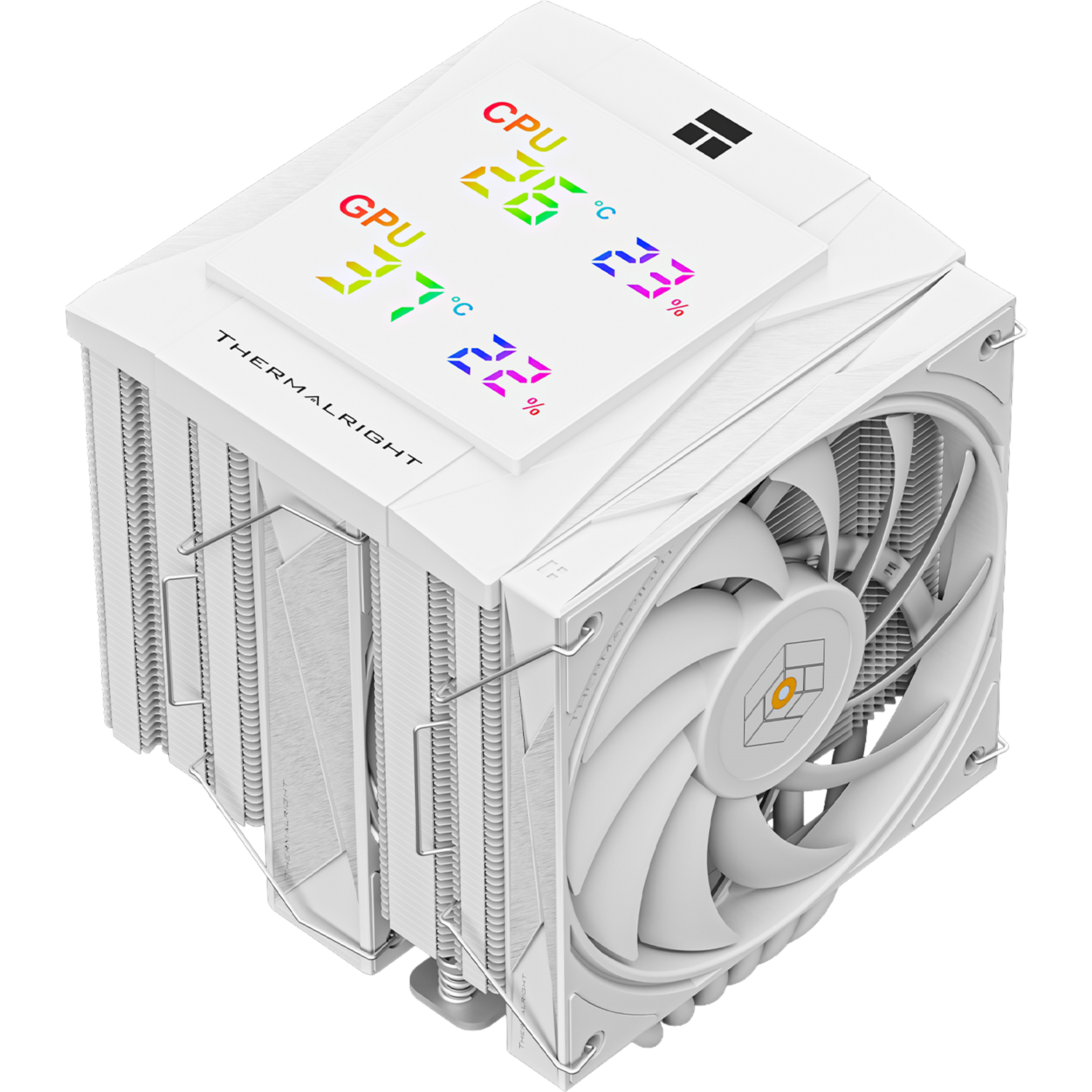 Кулер для процессора CPU Cooler Thermalright Royal Knight 120 Digital White (4-pin PWM, LED temp., 162mm, Ni Cu, 6x6mm, 2x120mm, 80.45CFM 56.36CFM, 29.4dBA 28.4dBA, 2150RPM 1900RPM, S: 1200, 1700, 1851, 115X, 2011, 2066, AM4, AM5, white) RK120-DG-WH