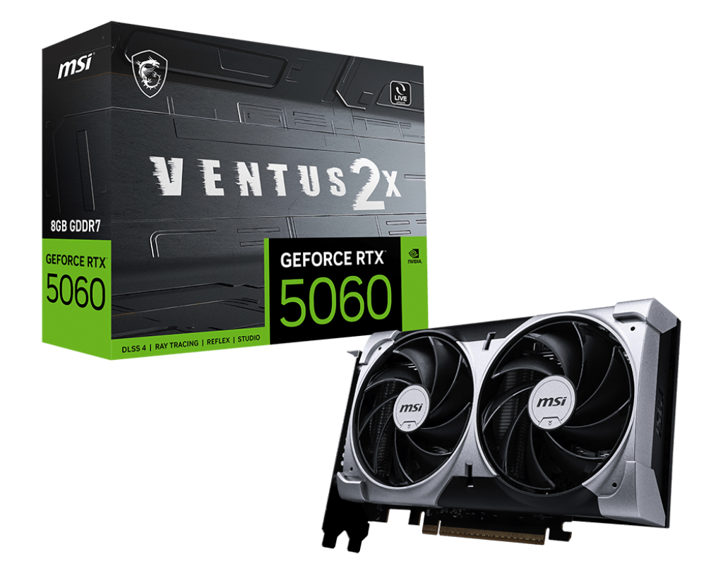 Видеокарта MSI PCI-E 5.0 RTX 5060 8G VENTUS 2X NVIDIA GeForce RTX 5060 8Gb 128bit GDDR7 2497/28000 H