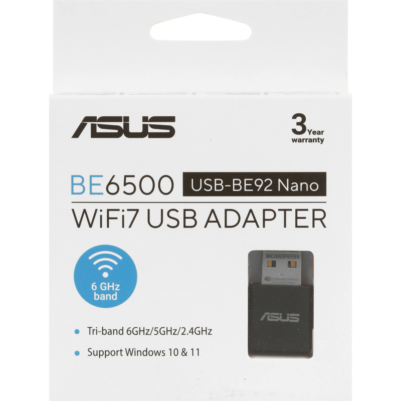 Адаптер беспроводной связи (Bluetooth) ASUS USB-BE92 NANO WiFi 7 6GHz/5GHz/2.4GHz