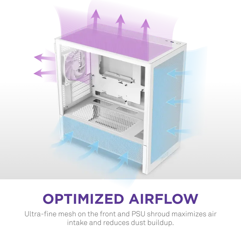 Корпус NZXT H3 Flow (2025), Midi-Tower, TG, 1x120mm, 1xUSB-A 3.2 + 1xUSB-C 3.2, mATX, mITX White