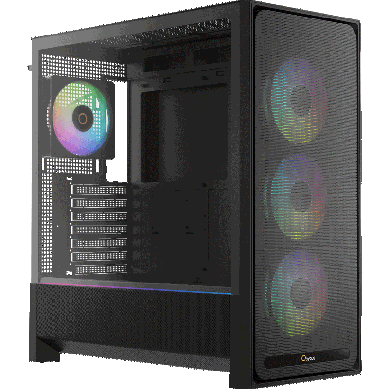 Корпус Ocypus Delta C70 BK ARGB, Midi-Tower, TG, 4x120mm ARGB, 2xUSB-A 3.0 + 1xUSB-C 3.1, E-ATX, ATX