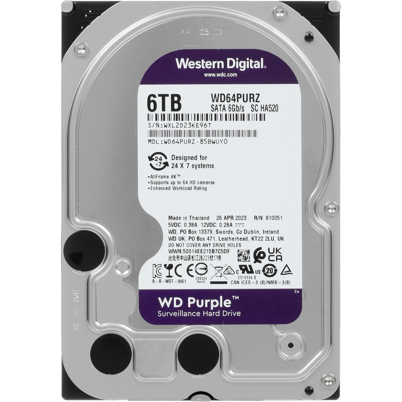 Жесткий диск WD SATA-III 6TB WD64PURZ Surveillance Purple (5400rpm) 256Mb 3.5"