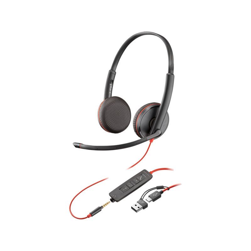Гарнитура проводная Poly Blackwire 3225 Stereo USB-C Headset +3.5mm Plug +USB-C/A Adapter (Bulk)