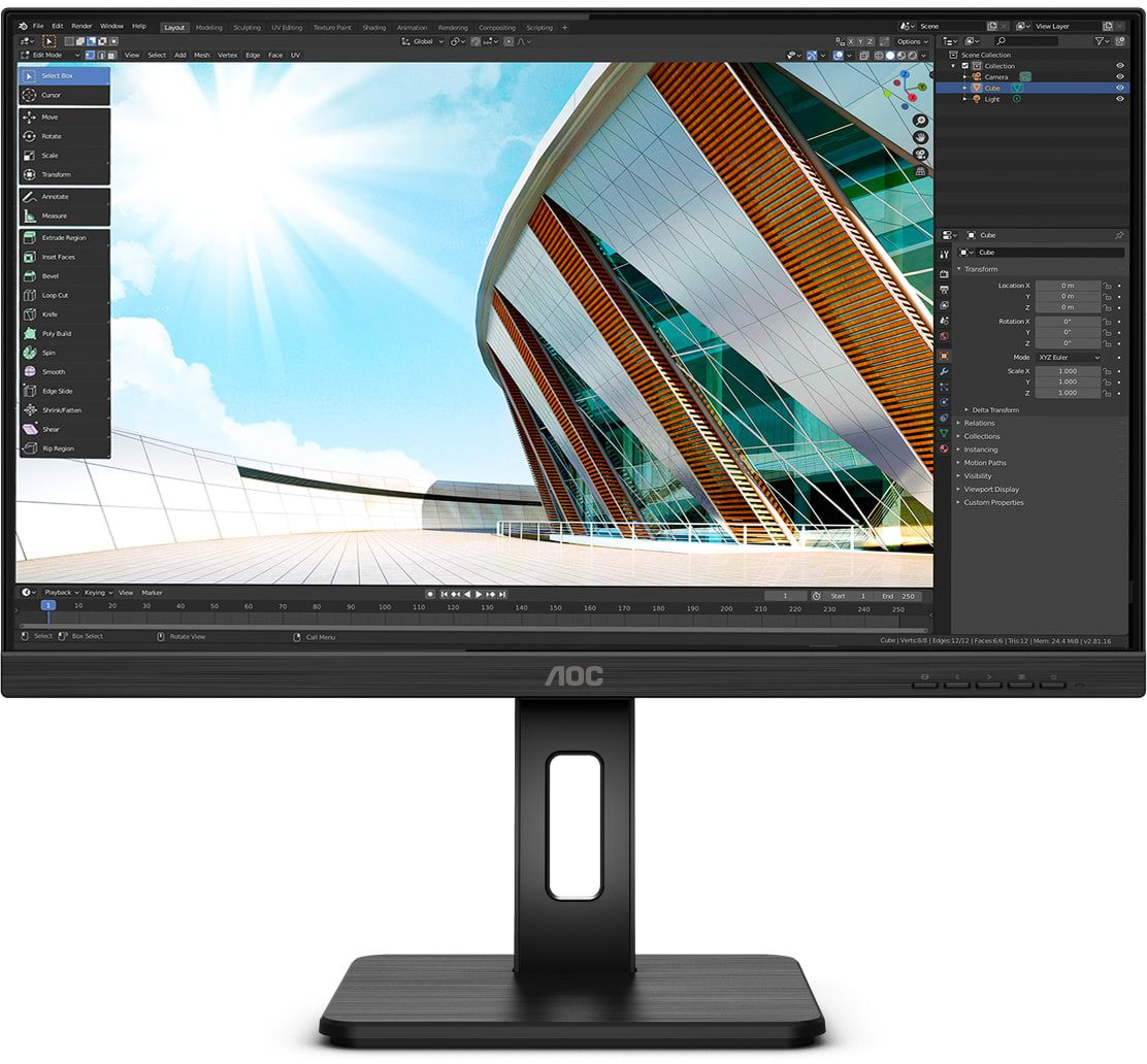 Монитор AOC 23.8" 24P2Q черный IPS LED 16:9 DVI HDMI M/M матовая HAS Piv 250cd 178гр/178гр 1920x1080