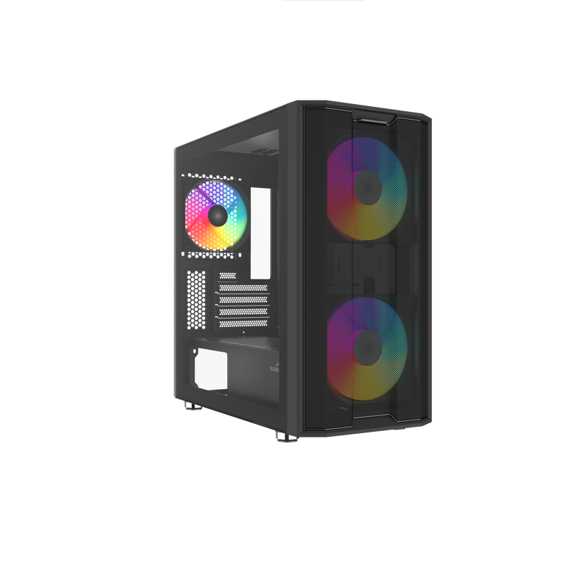 Корпус SAMA S30 Black, Midi-Tower, TG, 2x140mm + 1x120mm ARGB, 1xUSB 3.0 + 1xUSB 3.1 Type-C, mATX, m
