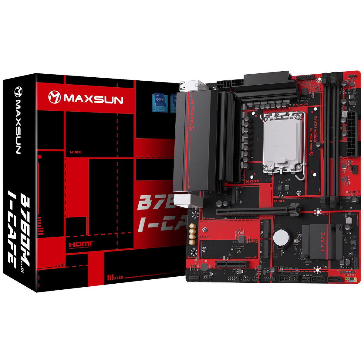 Материнская плата Maxsun MS-B760M I-CAFE B760, LGA1700, 2*DDR5, 1*PCIEx16, 1*PCIEx4, 3*M.2, 4*USB3.2
