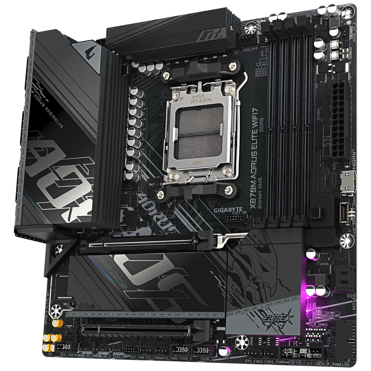 Материнская плата GIGABYTE X870M AORUS ELITE WIFI7, AM5, B850, 4*DDR5, 2*SATA, 2*M.2, 6*USB 3.2, 4*U