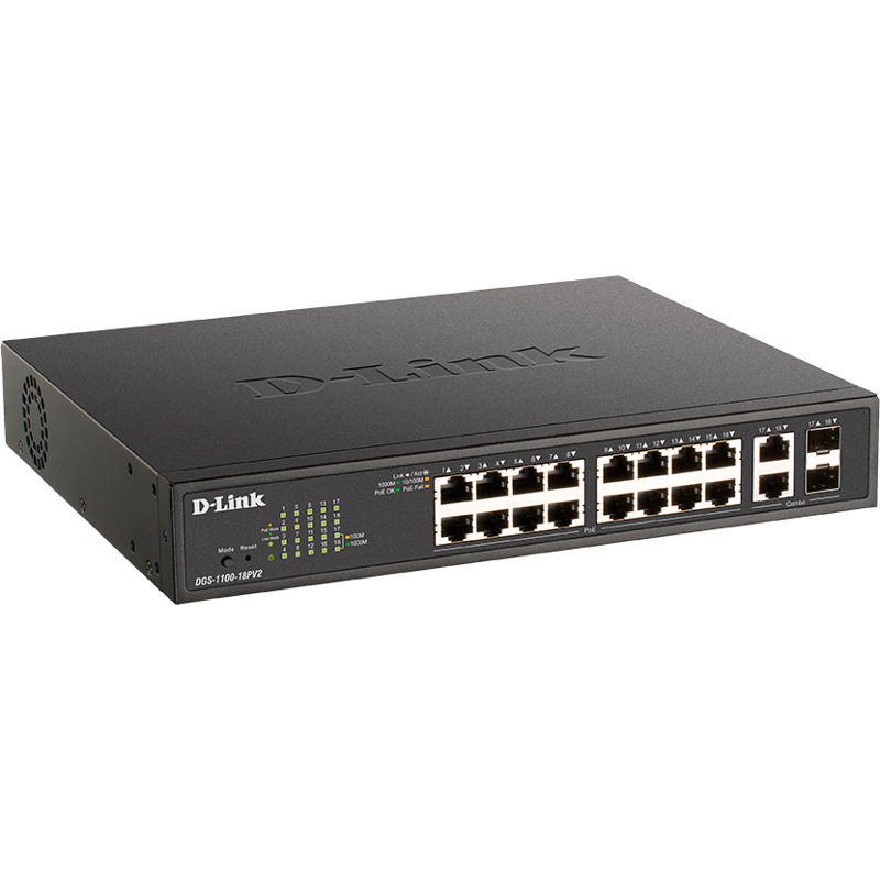Коммутатор D-Link Настраиваемый L2 коммутатор с 16 портами 10/100/1000Base-T и 2 комбо-портами 1000B