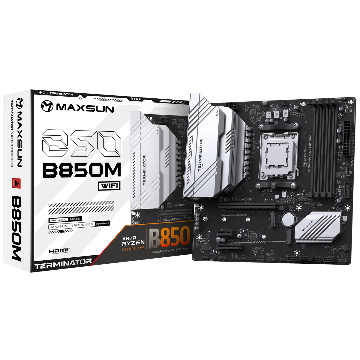 Материнская плата Maxsun MS-Terminator B850M WIFI B850, AM5, 4*DDR5, 1*PCIEx16, 1*PCIEx4, 1*PCIEx1, 