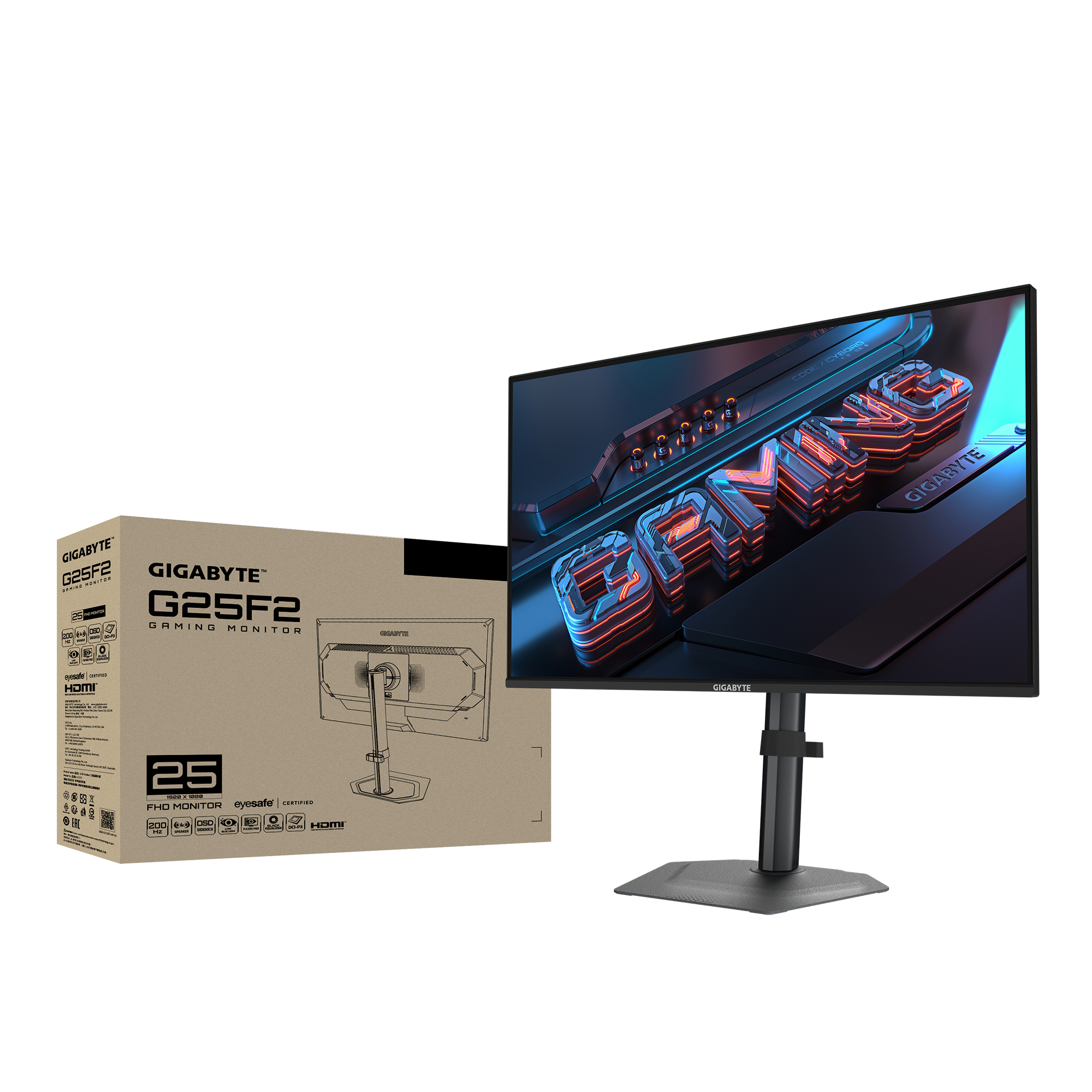 Монитор 24.5" Gigabyte G25F2 EK  Black  (IPS, 200hz, 300cd, 1mc,1000:1,  FHD (1920×1080), HAS, 