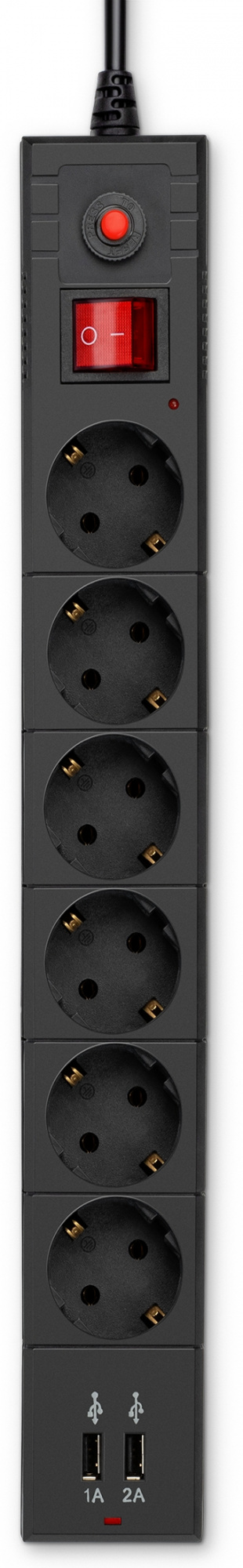 Сетевой фильтр Buro BU-SP3_USB_2A-B 3м (6 розеток) черный (коробка)