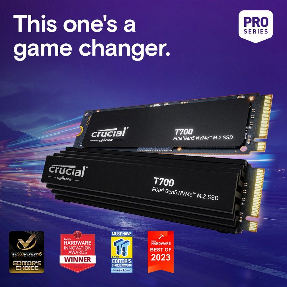 Твердотельный диск 2TB Crucial T700 CT2000T700SSD3, M.2, PCI-E 5.0 x4, TLC 3D NAND [R/W - 12400/1180