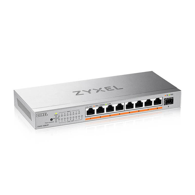 Коммутатор Zyxel XMG-108HP-EU0101F (L2) 8x2.5Гбит/с 1SFP+ 8PoE++ 100W неуправляемый