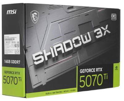 Видеокарта MSI PCI-E 5.0 RTX 5070 TI 16G SHADOW 3X OC NVIDIA GeForce RTX 5070TI 16Gb 256bit GDDR7 24
