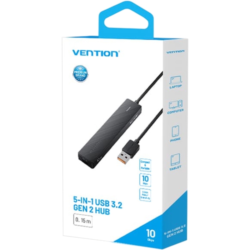 Концентратор Vention USB 3.2 Gen 2 AM/ 2хUSB-C/ 2хUSB-A Черный - 0.15м.