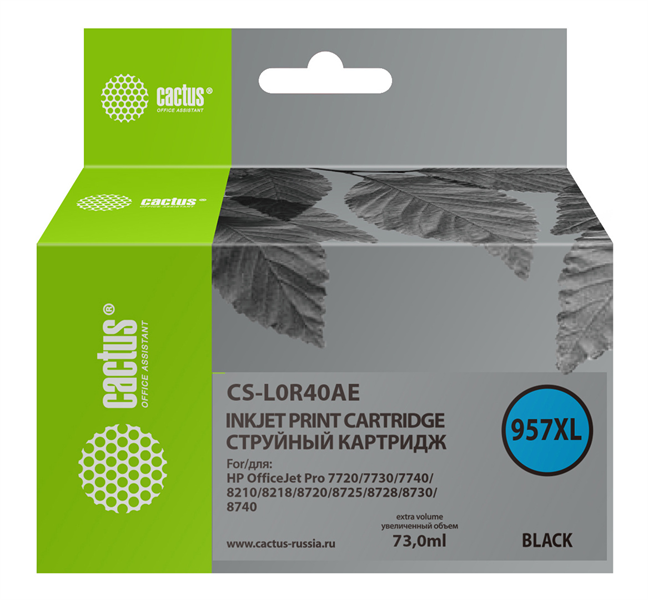 Картридж струйный  Cactus CS-L0R40AE 957XL черный пигментный (73мл) для HP OfficeJet 8210/8218/8720/