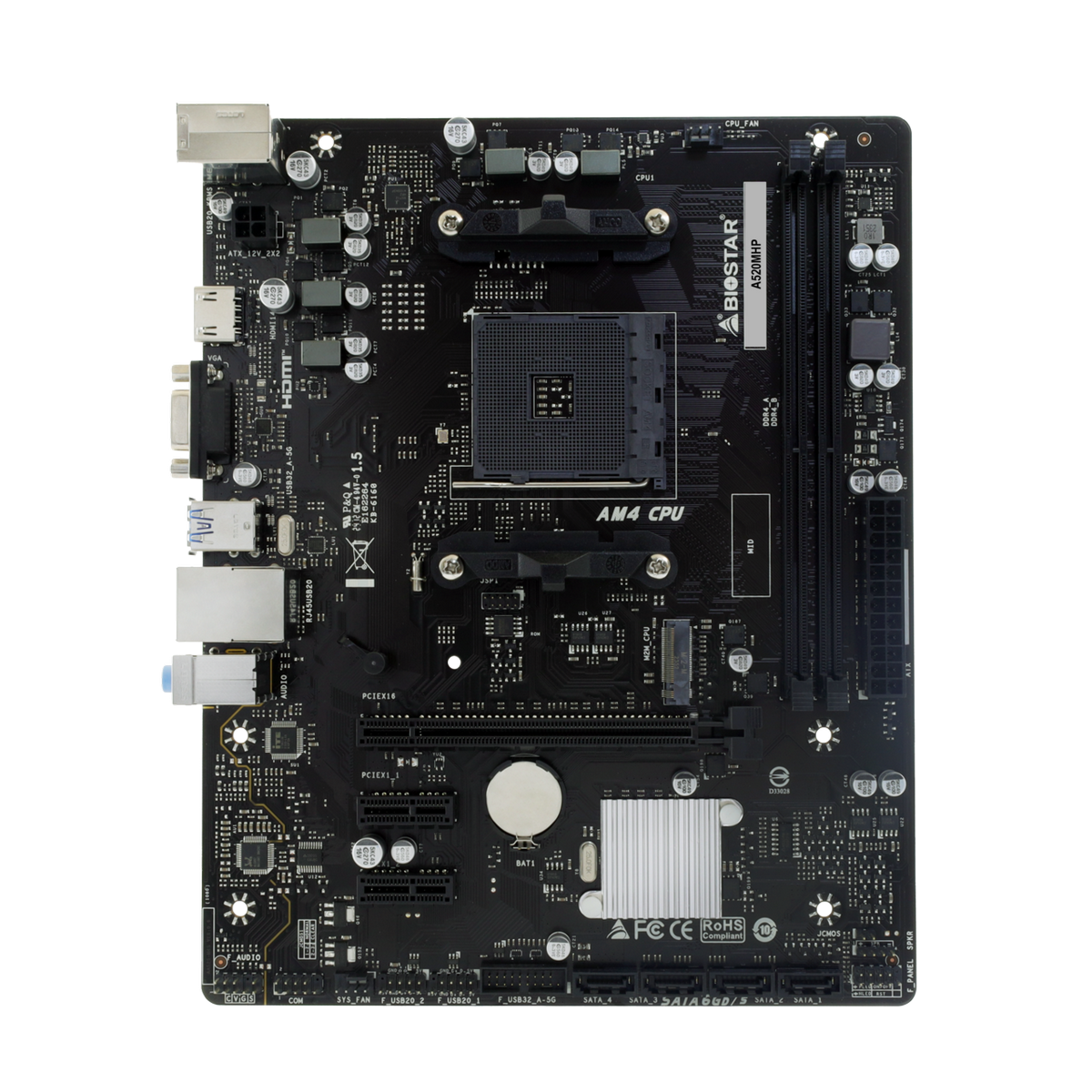 Материнская плата Biostar A520MHP Soc-AM4 AMD A520 2xDDR4 mATX AC`97 8ch(7.1) GbLAN RAID+VGA+HDMI