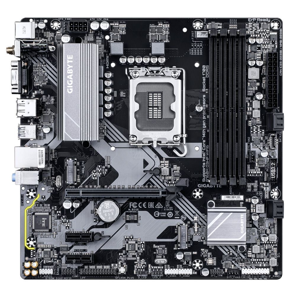 Материнская плата GIGABYTE B760M D3HP WIFI6, LGA1700, B760, 4*DDR5, 4*SATA, 2*M.2, 3*USB 3.2, 2*USB 
