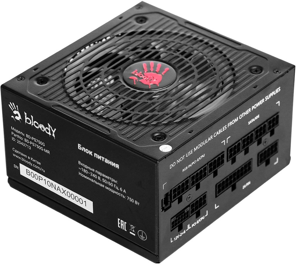 Блок питания Bloody ATX 750W BD-PS750G 80+ gold (20+4pin) APFC 120mm fan color LED 6xSATA Cab Manag 