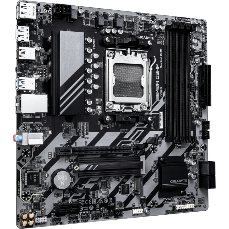 Материнская плата GIGABYTE B840M D3HP (AM5, AMD B840, 4*DDR5, PCIe, 2*M.2, 4*SATA, 3*USB 2.0, 2*USB 
