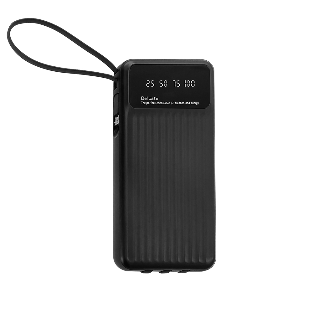 Повербанк/ GCR PowerBank на 10000mAh со встроенным кабелем USB / MicroUSB / TypeC / Lightning + фонарик, черный