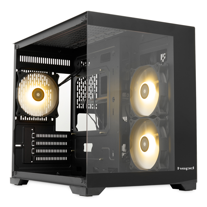Корпус HSPD F330, Panoramic Mini-tower, Black, TG, 0.5 SPCC, 3x120mm ARGB mATX, mITX 160/400/200mm 1