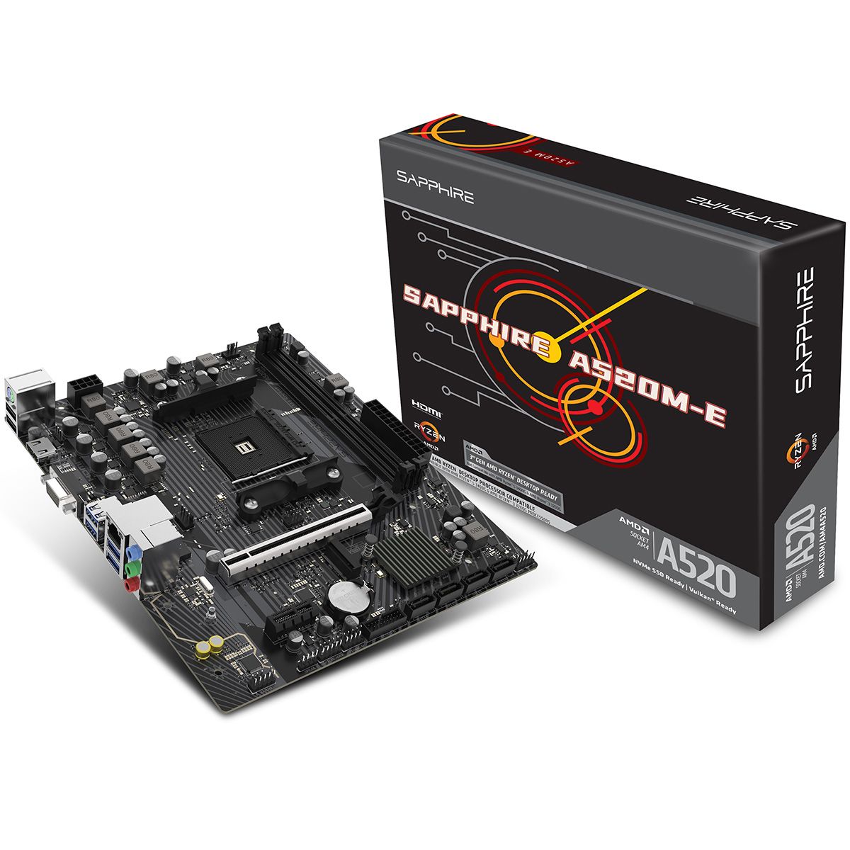 Материнская плата Sapphire A520M-E A520, AM4, 2*DDR4, 1*PCIEx16, 1*PCIEx1, 1*M.2, 6*USB3.2Gen1, 4*US