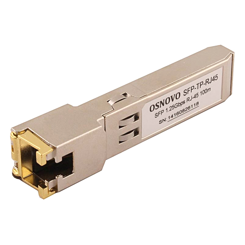 Медный SFP модуль OSNOVO SFP-TP-RJ45 Медный SFP модуль Gigabit Ethernet с разъемом RJ45. Скорость 10