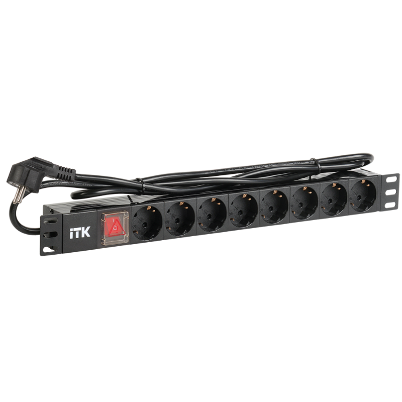 Блок розеток ITK PDU 8 розеток нем. ст, с LED выкл,1U, шнур 2м вилка нем. Ст