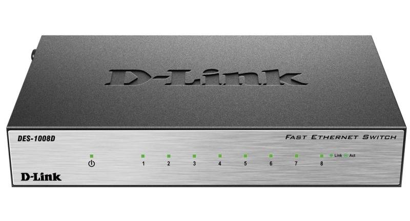 Коммутатор D-Link Неуправляемый коммутатор, 8x100Base-TX, корпус металл