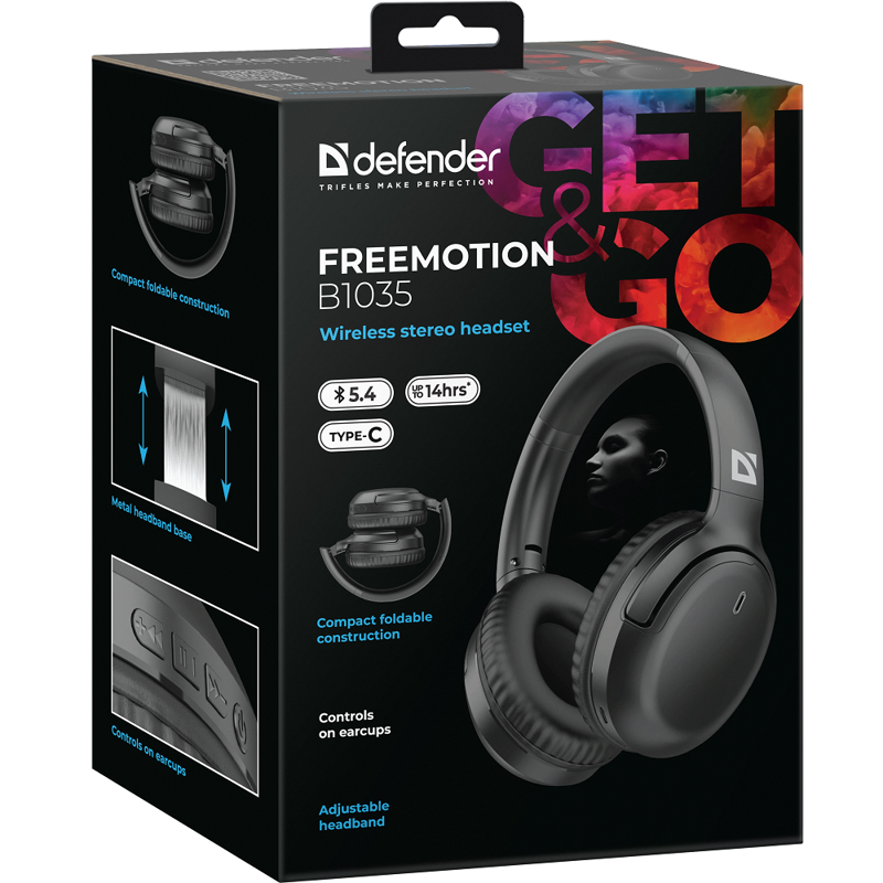 Беспроводная гарнитура Defender FreeMotion B1035 черный, микрофон, Bluetooth