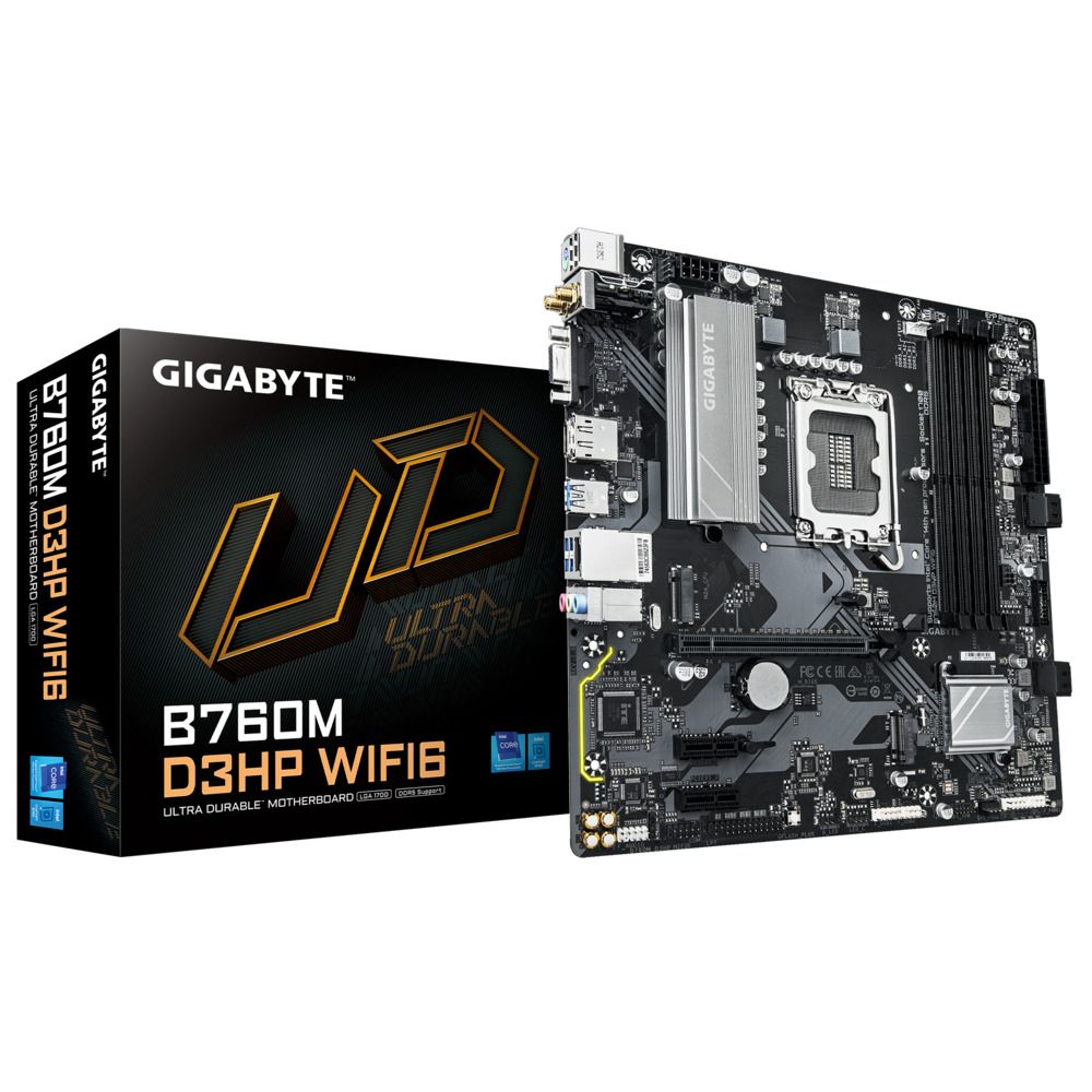 Материнская плата GIGABYTE B760M D3HP WIFI6, LGA1700, B760, 4*DDR5, 4*SATA, 2*M.2, 3*USB 3.2, 2*USB 