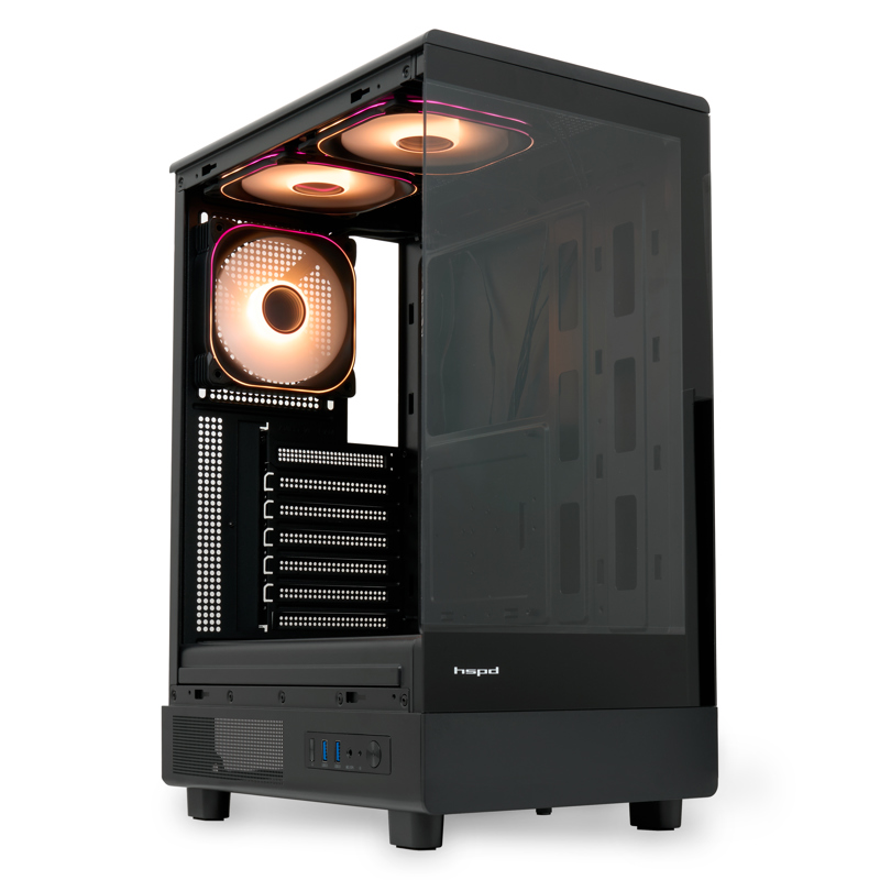 Корпус HSPD F510, Panoramic Mid Tower, Black, TG, 0.5 SPCC, 3x120mm ARGB ATX, mATX, mITX 180/280/160