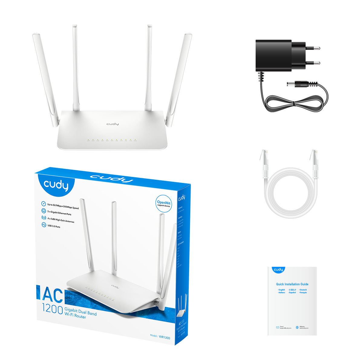 Роутер беспроводной Cudy WR1300 AC1200 10/100/1000BASE-TX белый