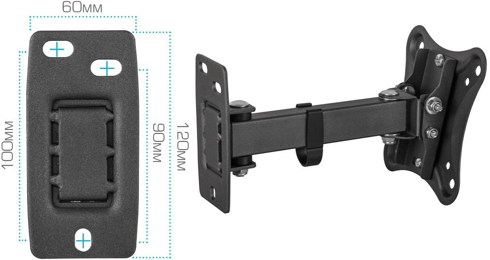 Кронштейн для телевизора Kromax CORBEL-2 черный 10"-32" макс.25кг настенный поворот и наклон