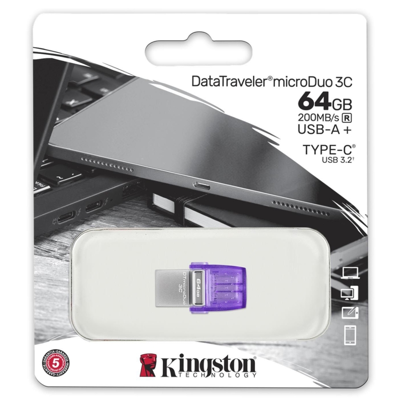 Флеш Диск Kingston 64Gb DataTraveler microDuo 3C DTDUO3CG3/64GB USB3.0 фиолетовый