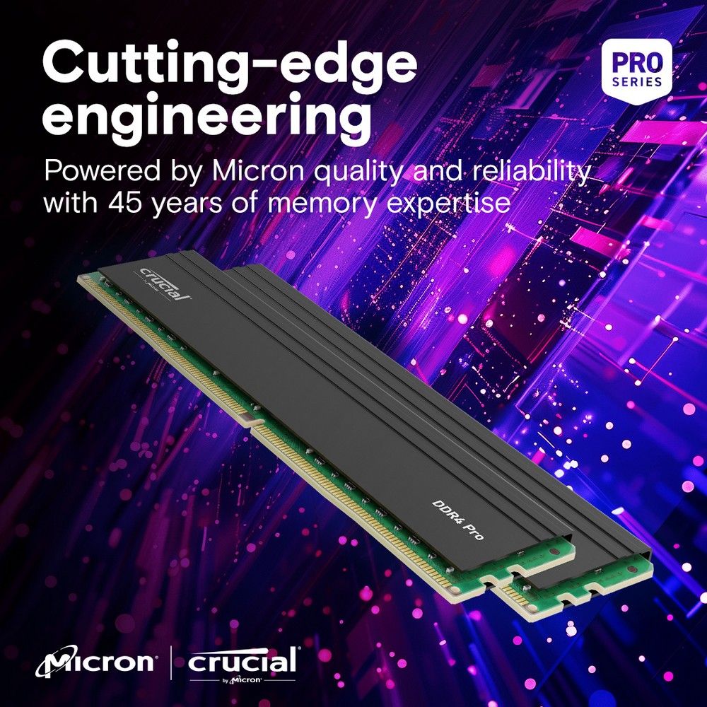 Модуль памяти 32GB Crucial DDR4 3200 DIMM  Pro Overclocking Desktop Memory Non-ECC, CL22, 1.2V, DRx8