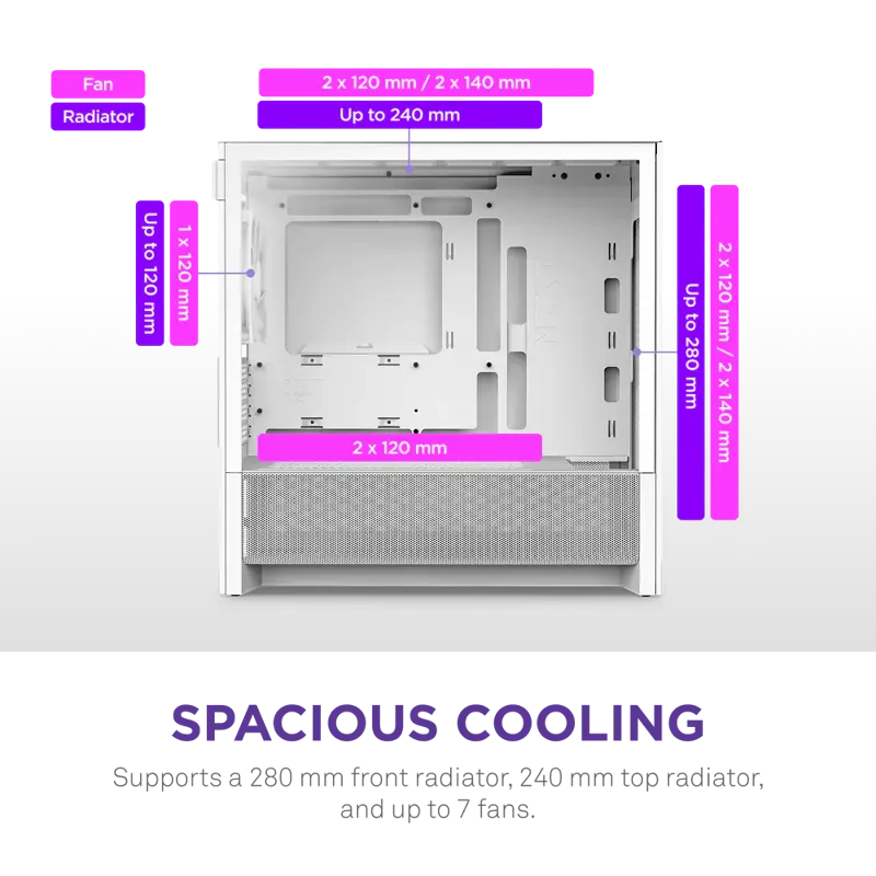 Корпус NZXT H3 Flow (2025), Midi-Tower, TG, 1x120mm, 1xUSB-A 3.2 + 1xUSB-C 3.2, mATX, mITX White