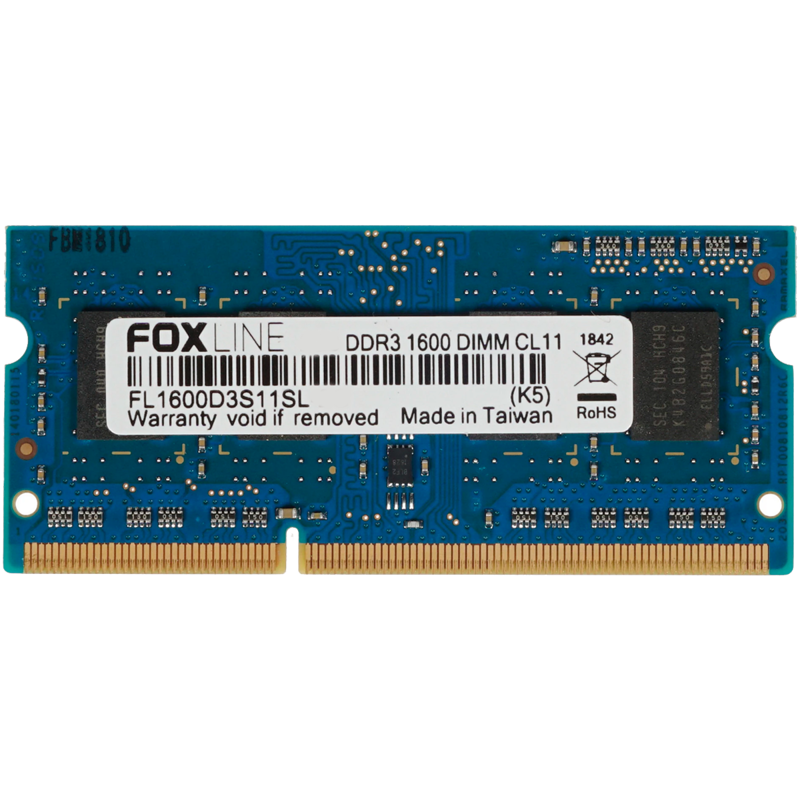 Foxline DDR3 SODIMM 4GB FL1600D3S11SL-4G (PC3-12800, 1600MHz, 1.35V)