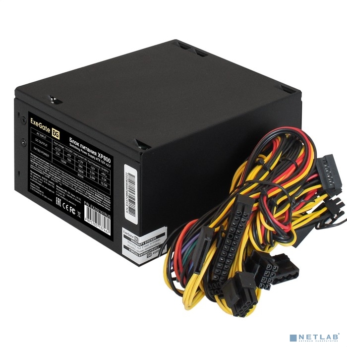 Exegate EX292167RUS Блок питания 800W ExeGate XP800 (ATX, 12cm fan, 24pin, 2x(4+4)pin, 2xPCI-E, 5xSA