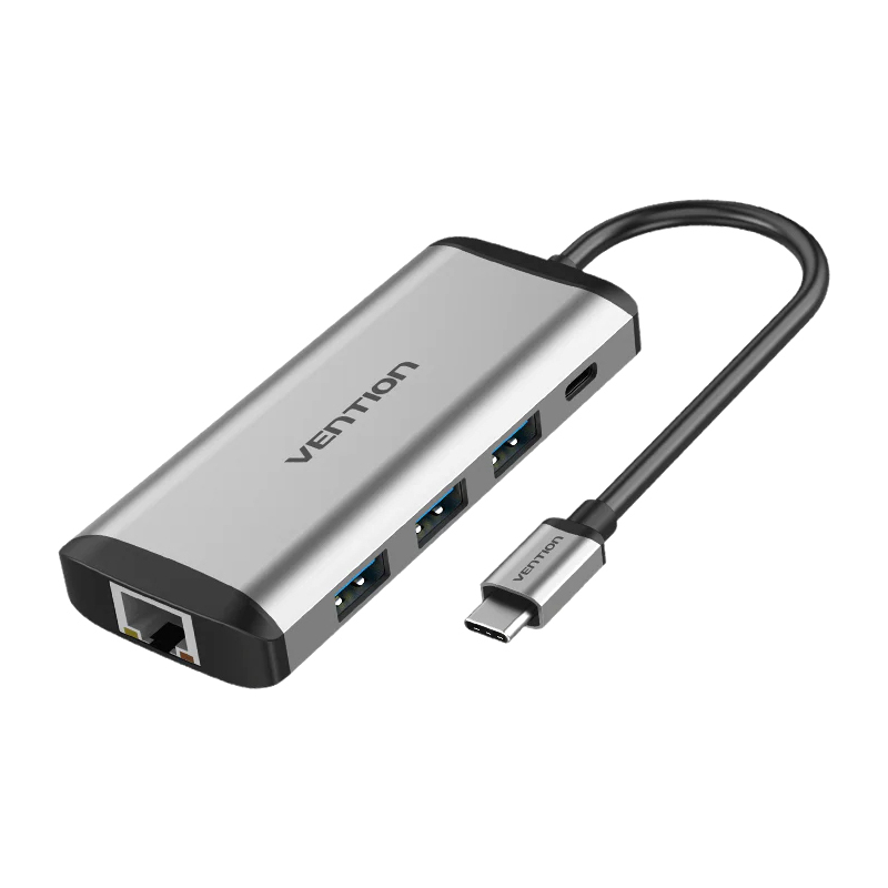 Мультифункциональный хаб Vention USB Type-C M/HDMI F+USB 3.0+TF F+SD F+RJ45+mini jack 3.5 mm F+USB T