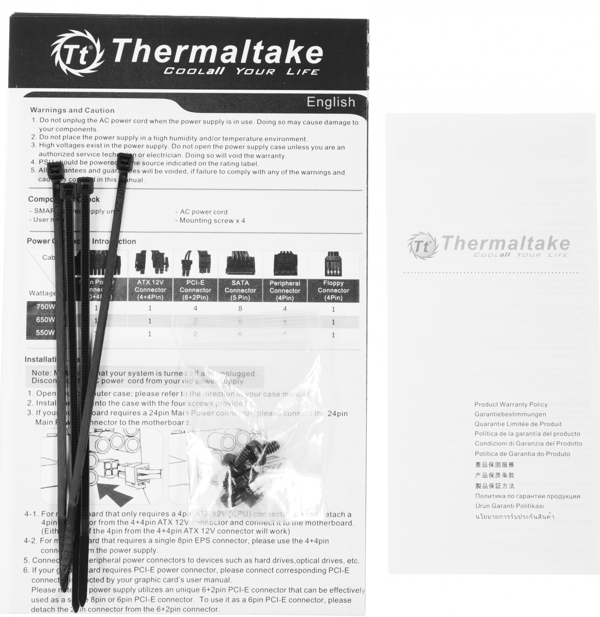 Блок питания Thermaltake ATX 750W Smart BX1 RGB 80+ bronze (20+4pin) APFC 120mm fan color LED 8xSATA