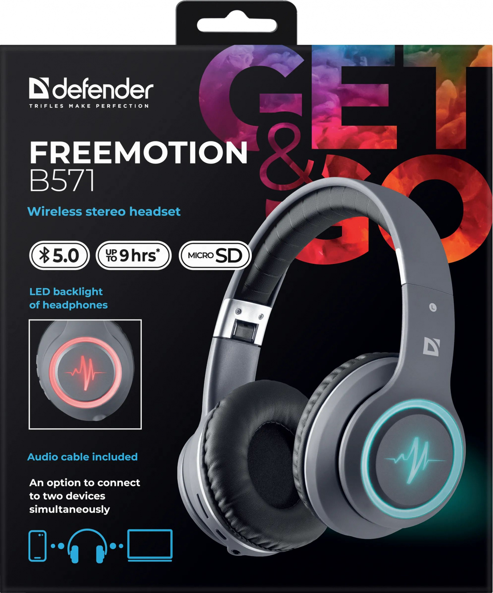 Наушники с микрофоном Defender FreeMotion B571 серый накладные BT оголовье (63571)
