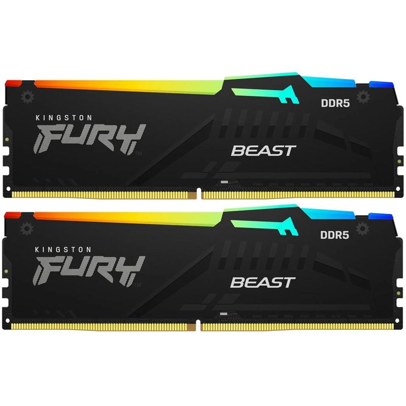 Модуль памяти Kingston 64GB DDR5 5600 DIMM FURY Beast Black RGB  kit 2*32,Non-ECC,  CL40, 1.25V, 288