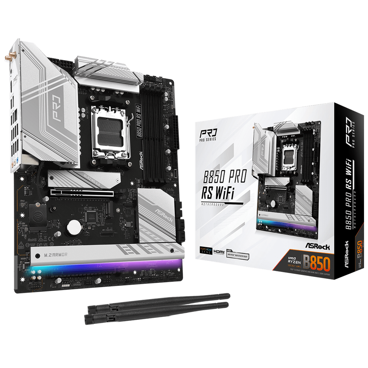 Материнская плата Asrock B850 PRO RS WIFI Socket AM5 AMD B850 4xDDR5 ATX AC`97 8ch(7.1) 2.5Gg RAID+H